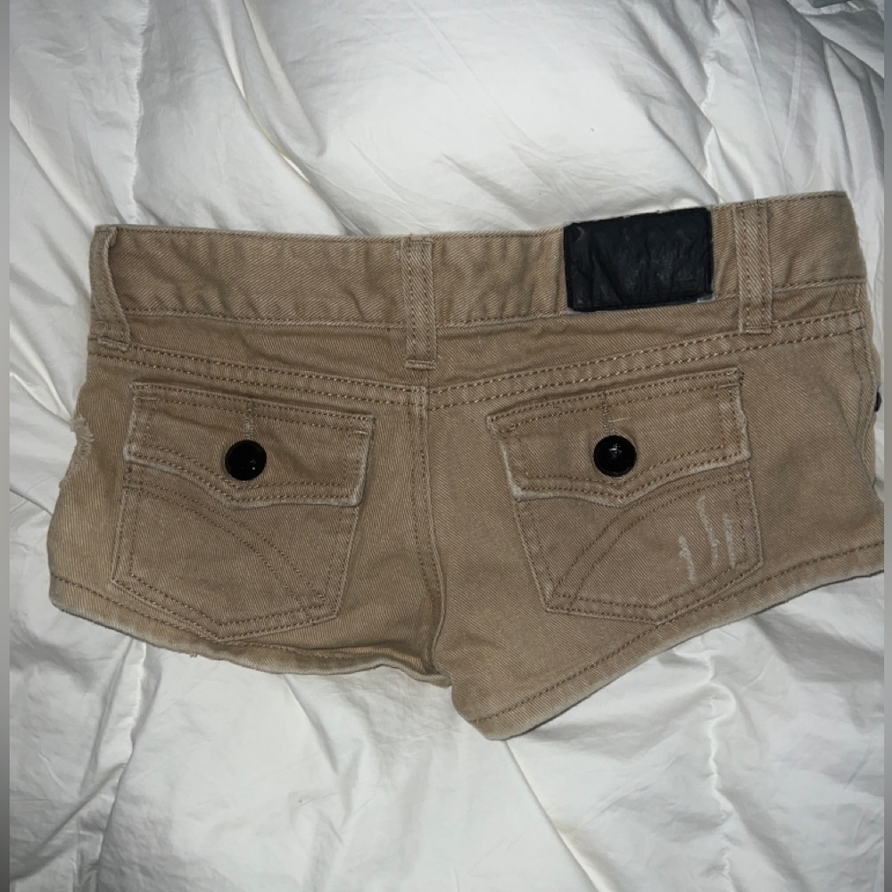 Beige micro mini denim shorts